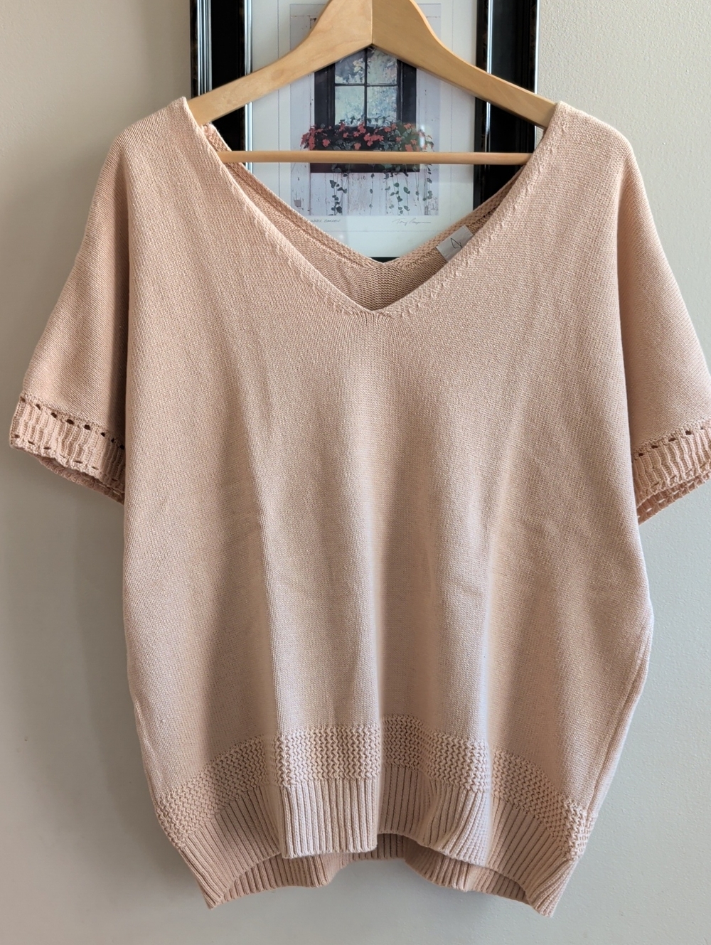 Joie V-Neck Short Sleeve Cotton Knit Sweater - Blush